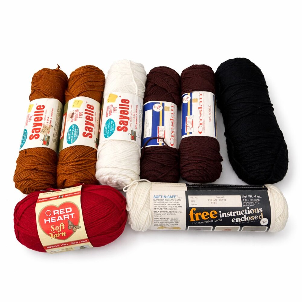 Vintage Yarn Lot of 9 Skeins Sayelle Red Heart Creslan Brown Ivory Worsted Wine,